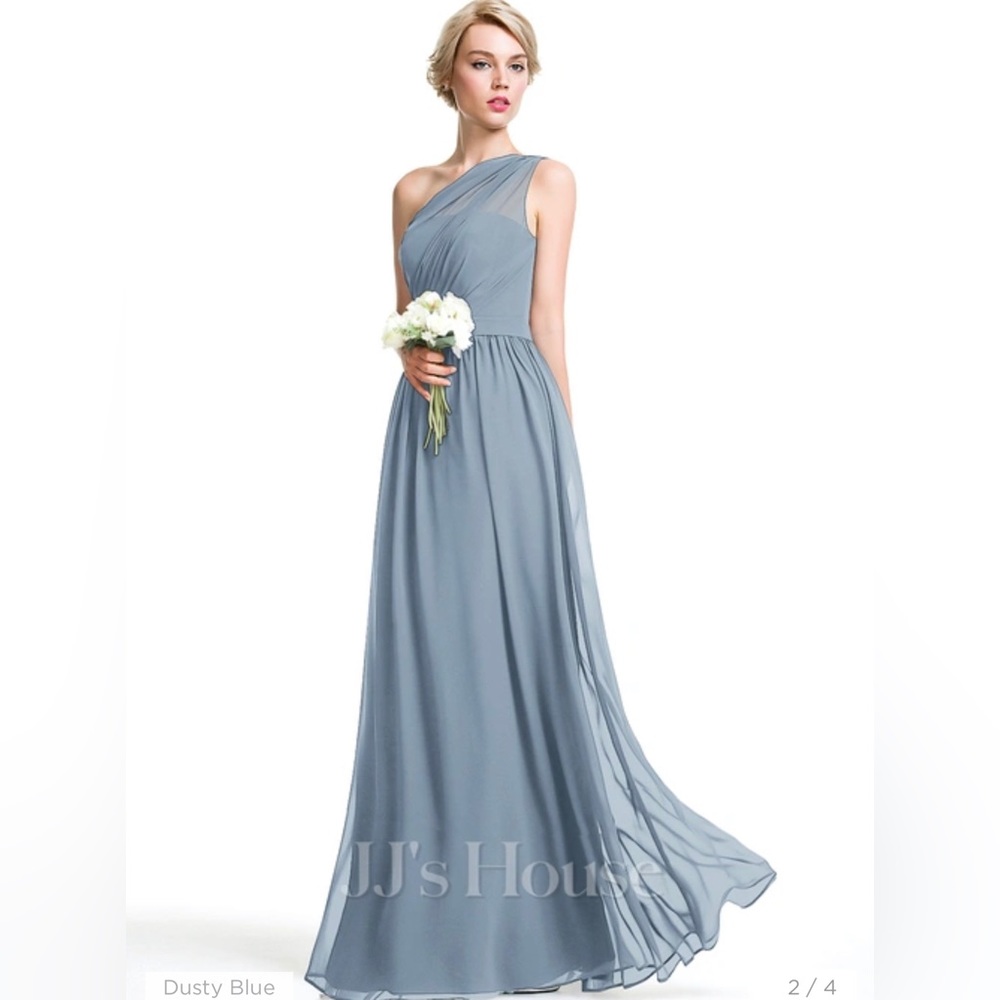 A-line One Shoulder Floor-Length Chiffon Bridesmaid Dress in Dusty Blue